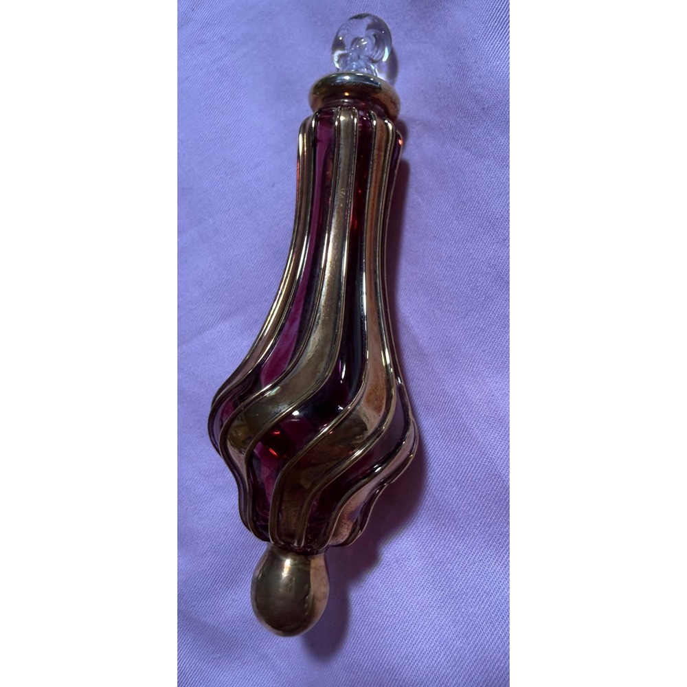Vintage Kurt Adler Luxor Glass Ornament Purple Gold Swirl Teardrop Finial 1990s